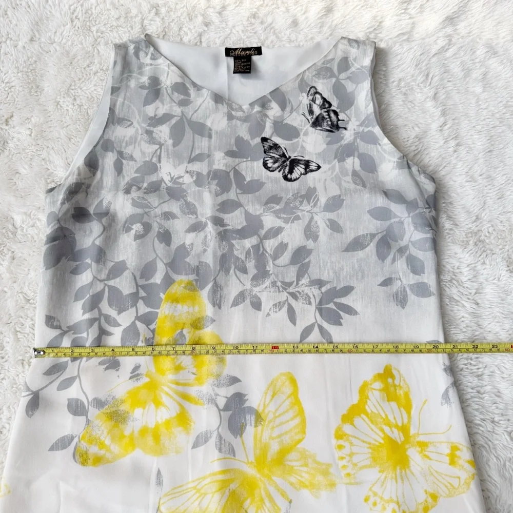VTG 90s Y2K Mureli Woman Silk Gray Yellow Butterfly Floral RelaxMaxi Dress XL - Picture 6 of 8